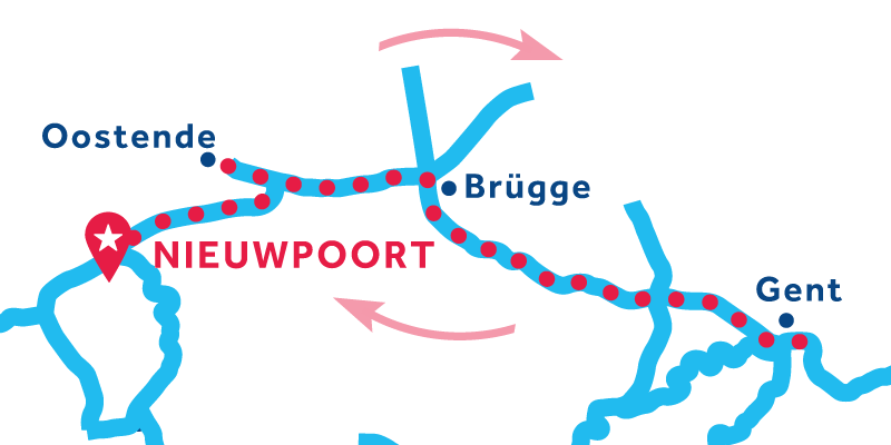 Route von/bis Nieuwpoort über Brügge und Gent 