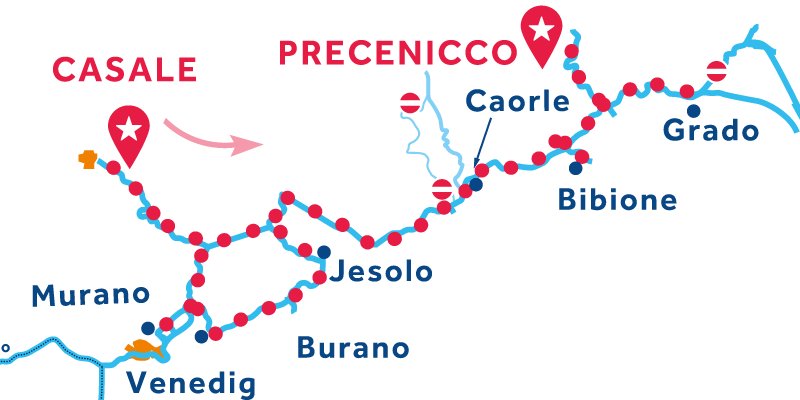 Casale nach Precenicco über Venedig und Grado