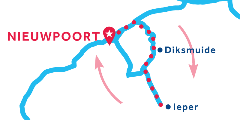 Route ab/bis Nieuwpoort über Ypres