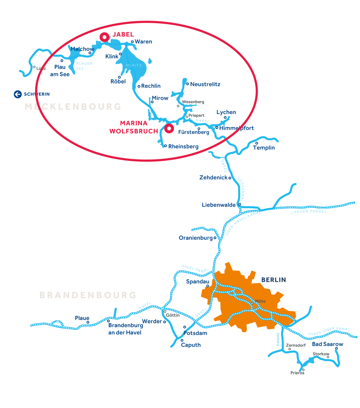 Carte de la région de navigation du Mecklembourg
