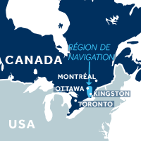 Carte indiquant la zone de navigation sur le Canal Rideau au Canada